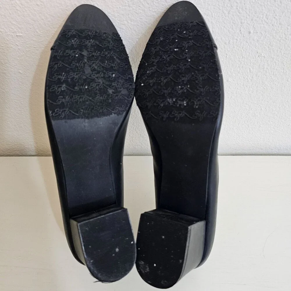 Soft Style Womens Sz 8.5 Black Faux Leather Pump Patent Toe Cap Comfort Shoes - Picture 10 of 10